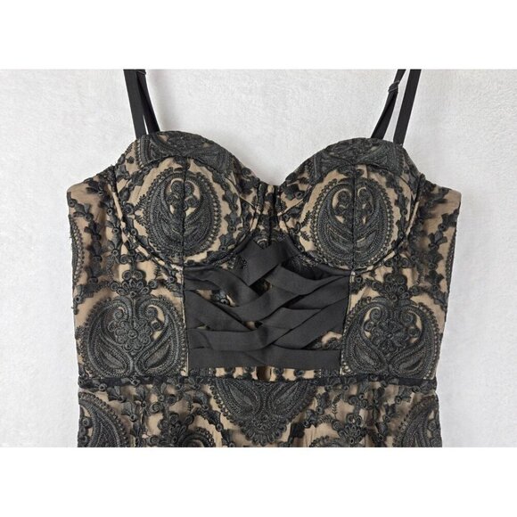 Black Lace Formal Mini Dress BeBe X Naven Corset Bustier Spaghetti Straps Victor - Picture 3 of 12